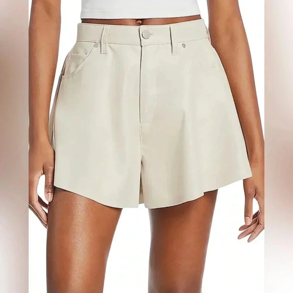 Blank NYC Raw Hem Vegan Leather High Waist Shorts Beige Size 29 NWT